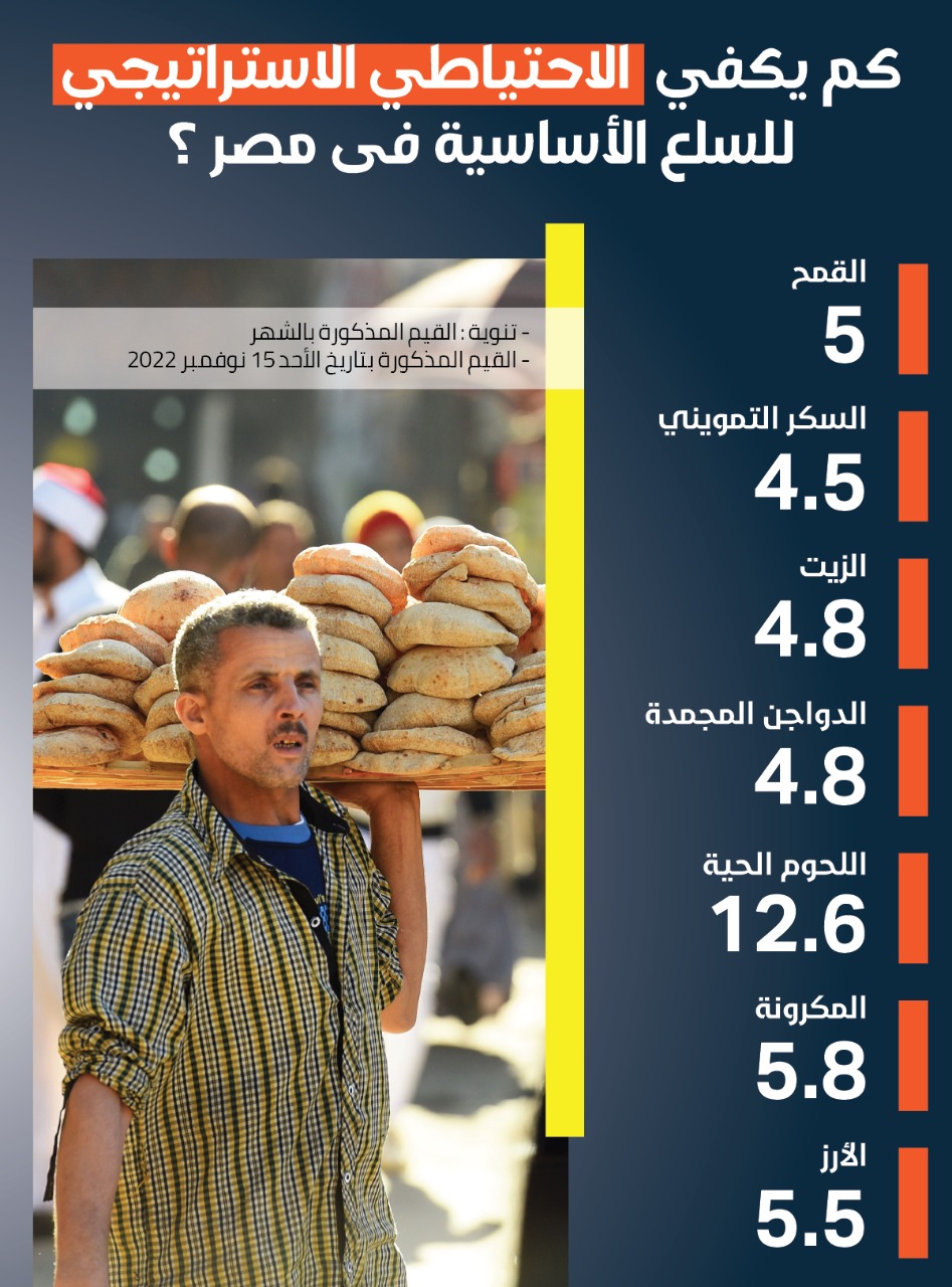 إنفوجرافيك|| كم شهر يكفي احتياطيات السلع فى مصر؟